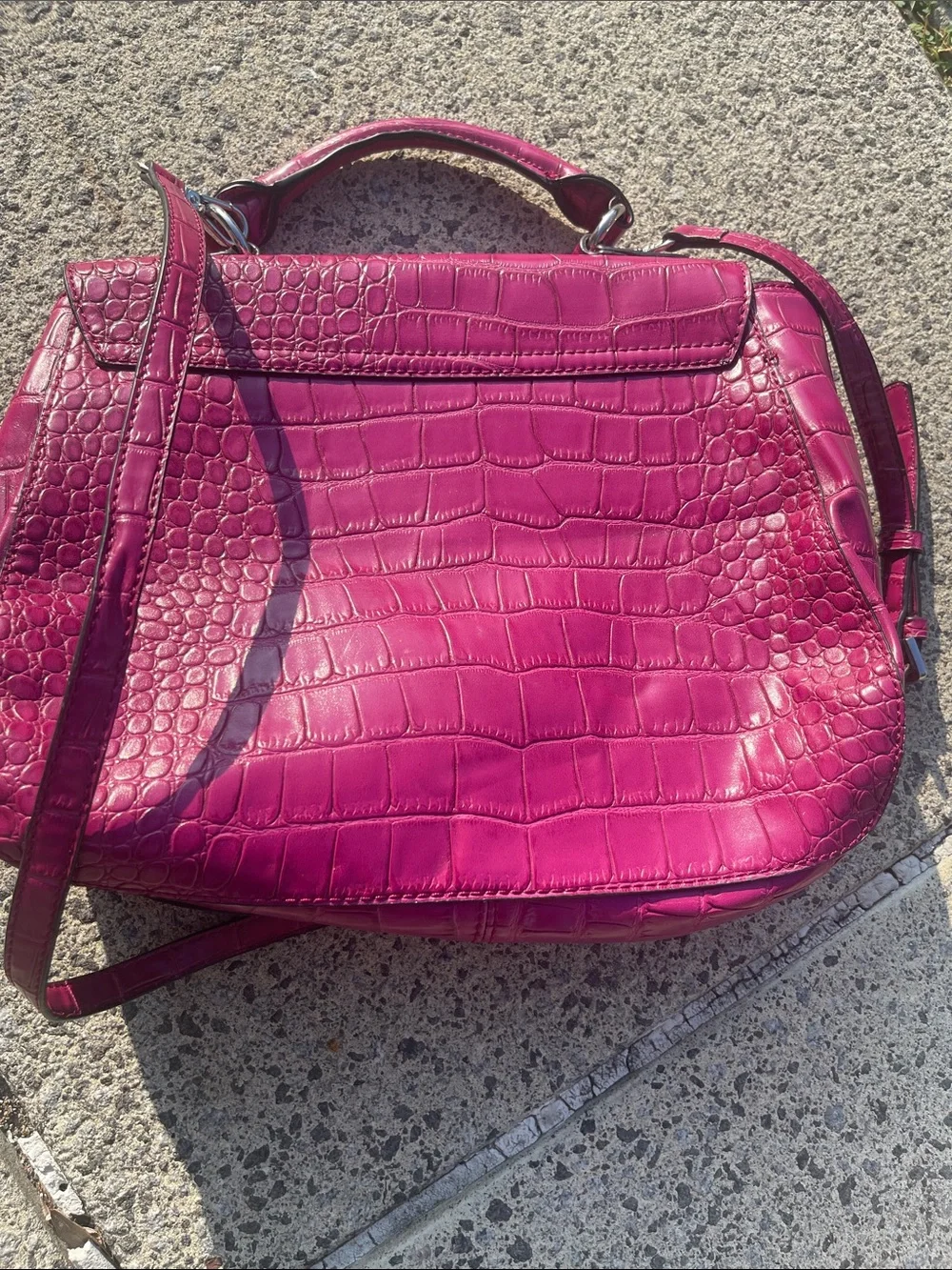 GUESS Magenta Croc-Embossed Top-Handle Satchel
